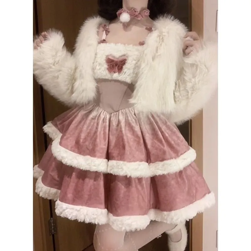 Lolita girl cosplay pink dress suit