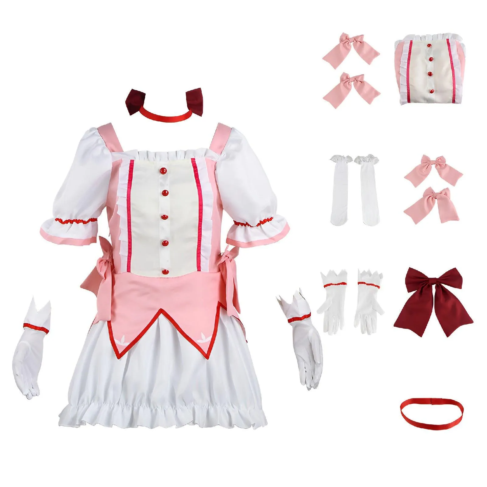 Madoka Magica Kaname Cosplay Costume Pink Dress