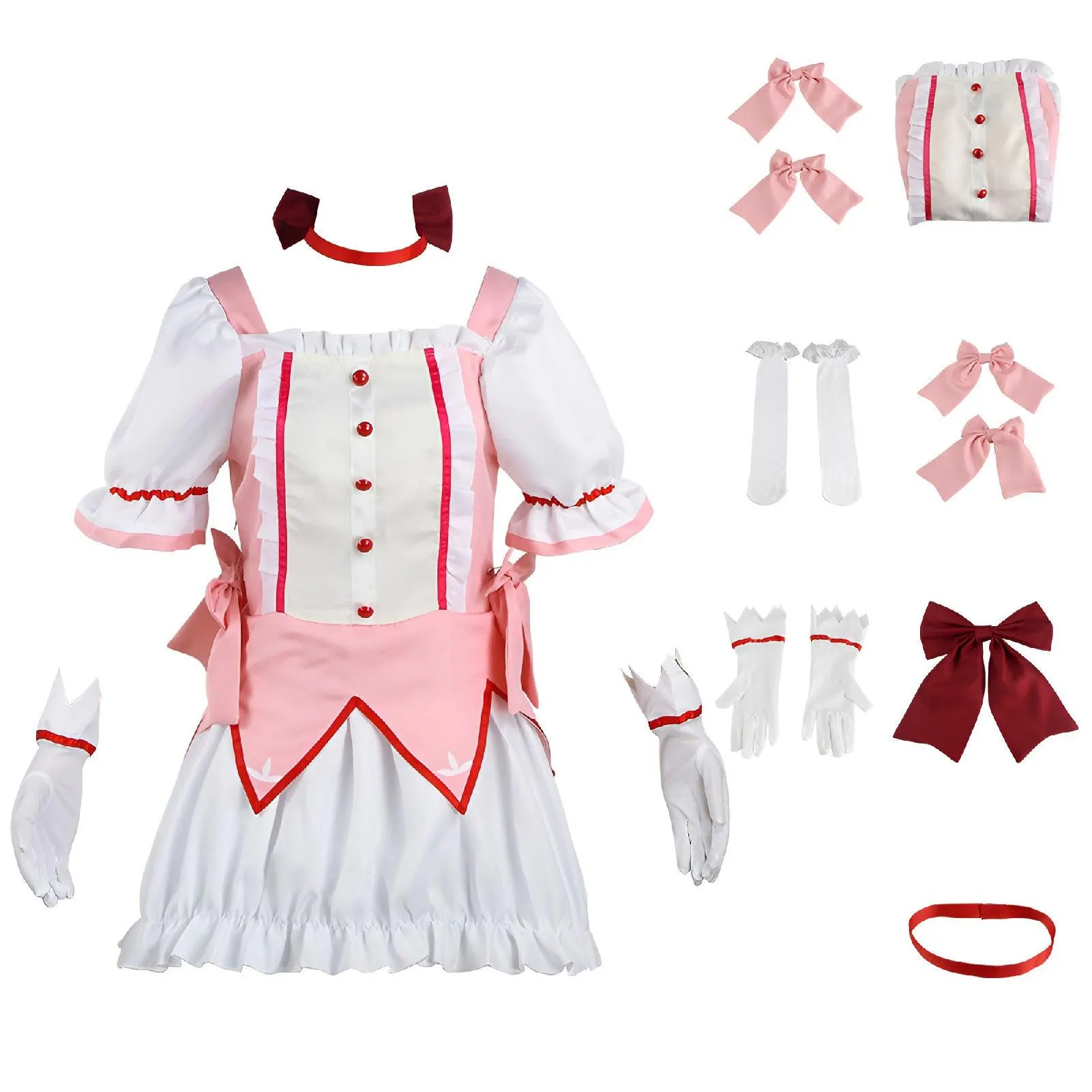 Madoka Magica Kaname Cosplay Costume Pink Dress