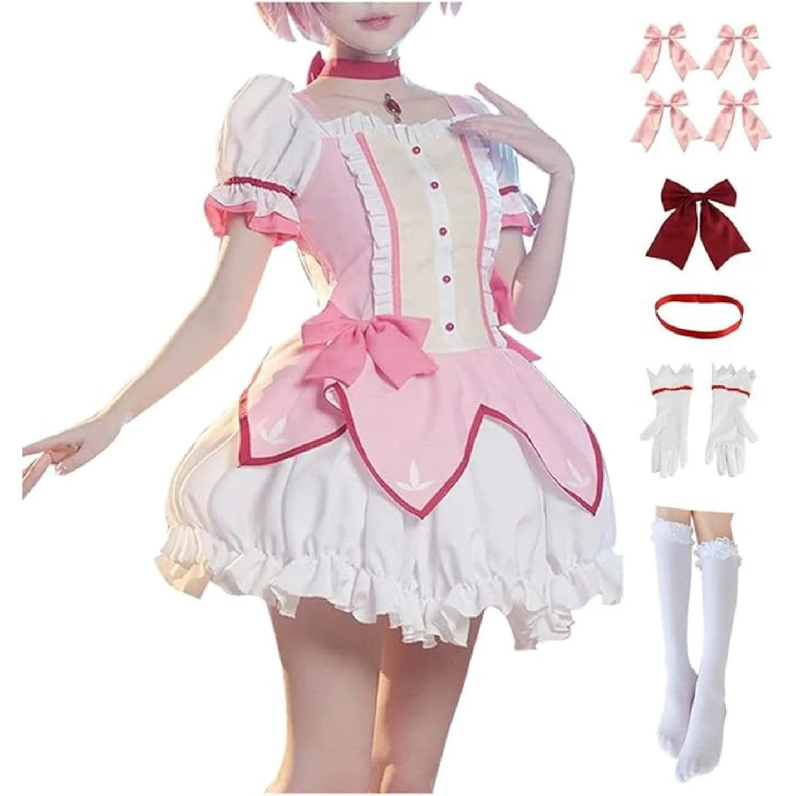 Madoka Magica Kaname Cosplay Costume Pink Dress