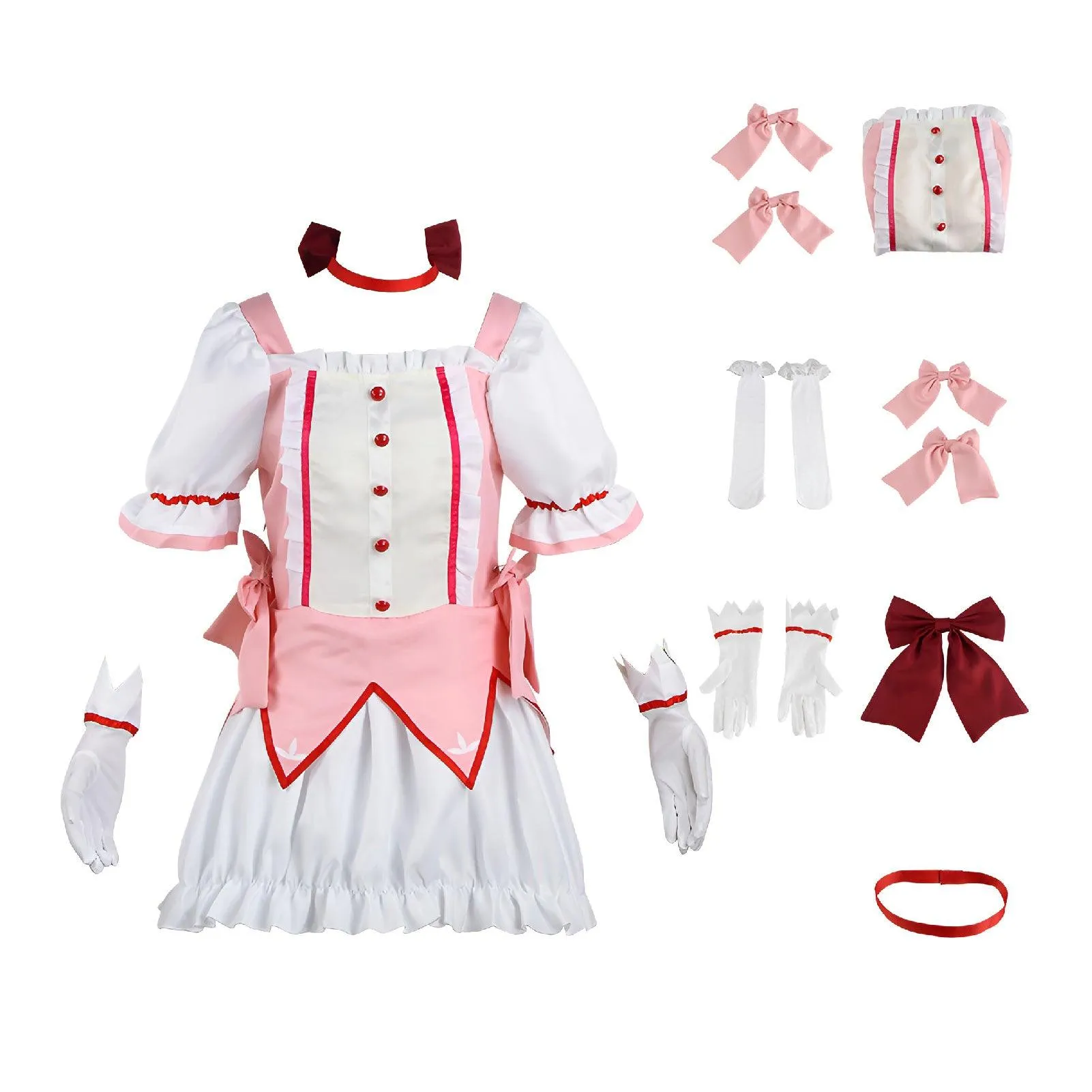 Madoka Magica Kaname Cosplay Costume Pink Dress