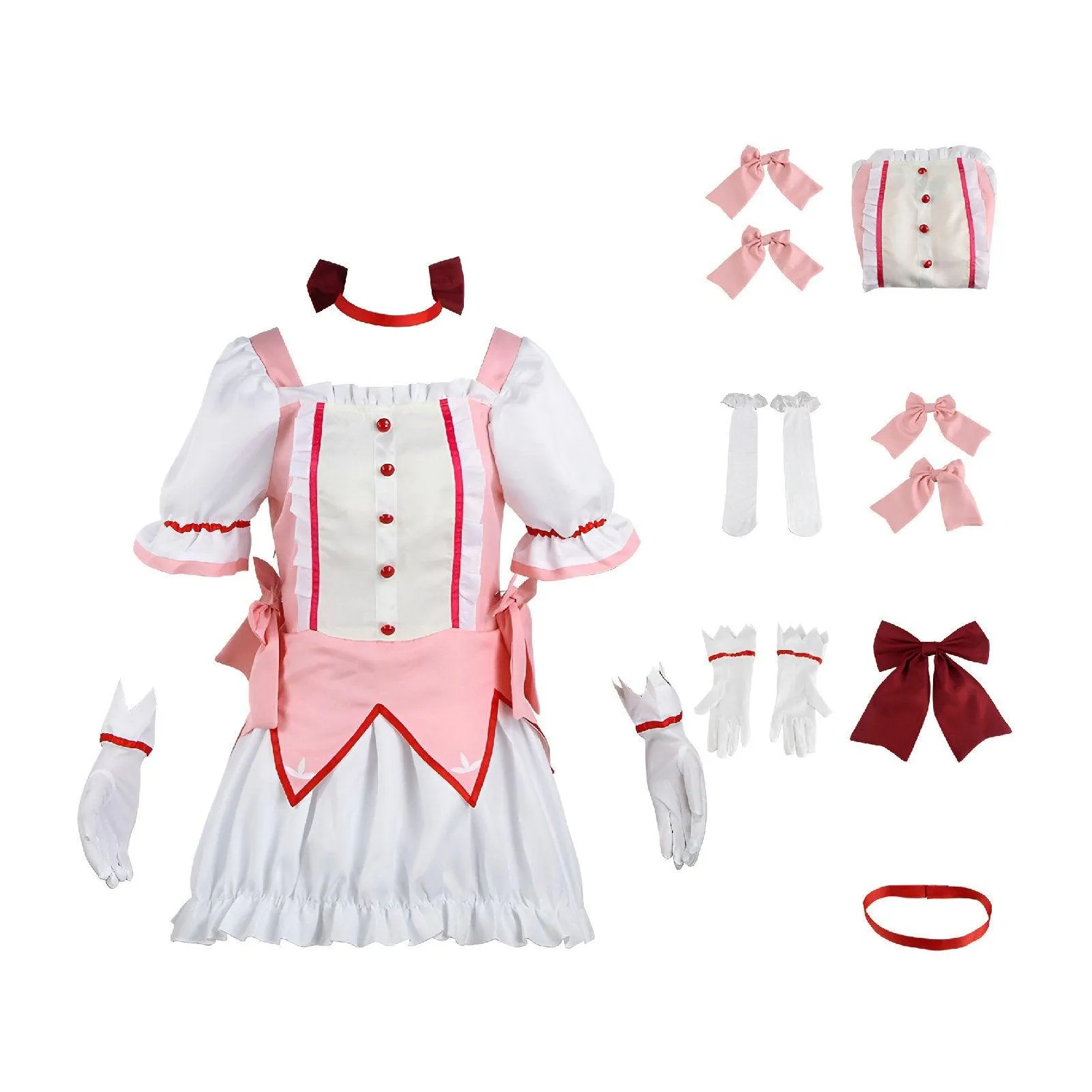 Madoka Magica Kaname Cosplay Costume Pink Dress