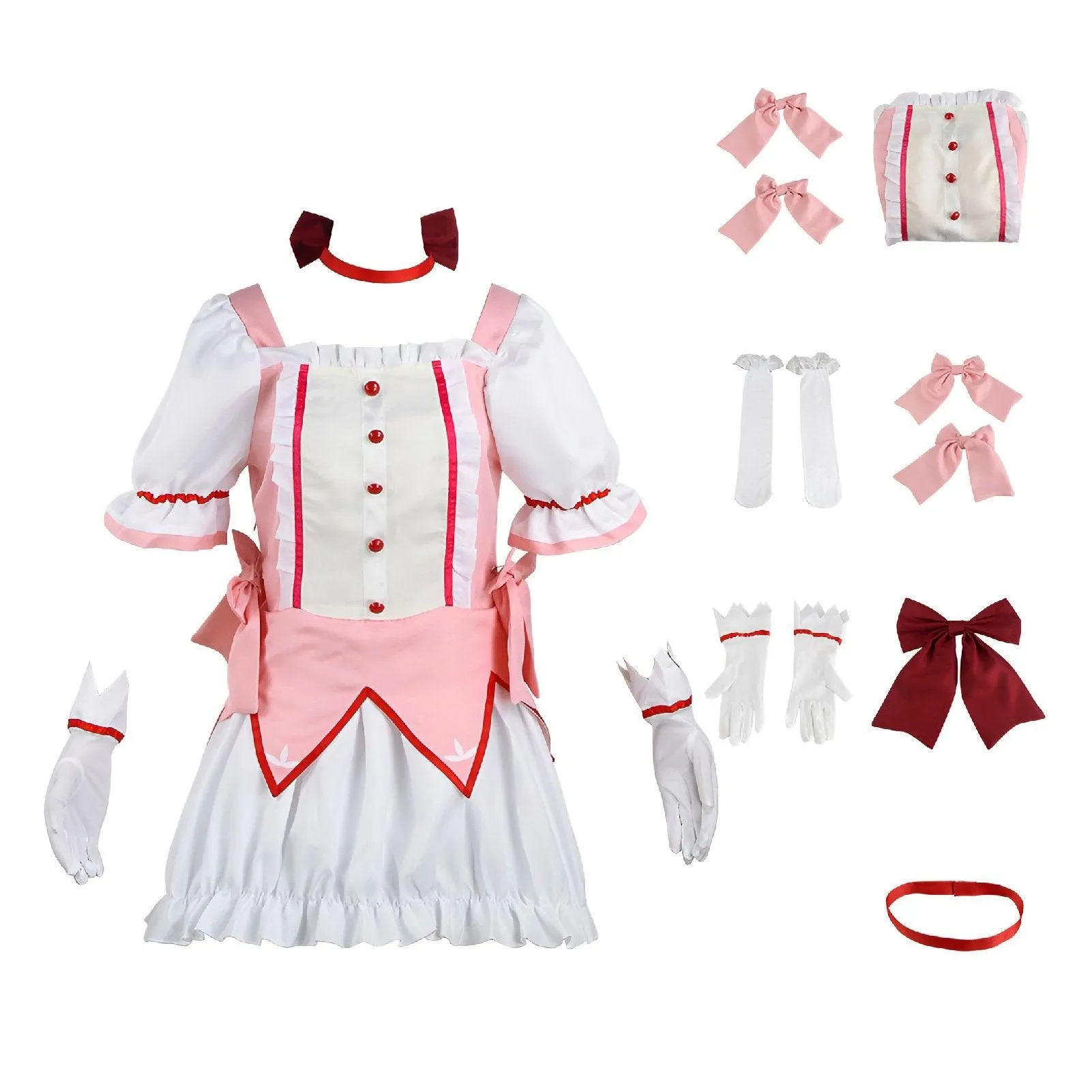 Madoka Magica Kaname Cosplay Costume Pink Dress