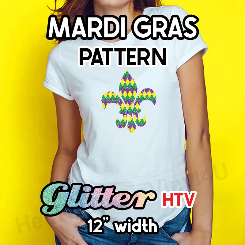 Mardi Gras Glitter Patterned HTV (12" x 12")