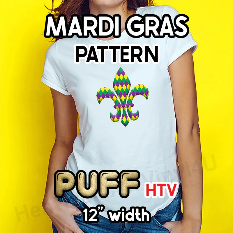 Mardi Gras Puff Patterned HTV (12" x 12")