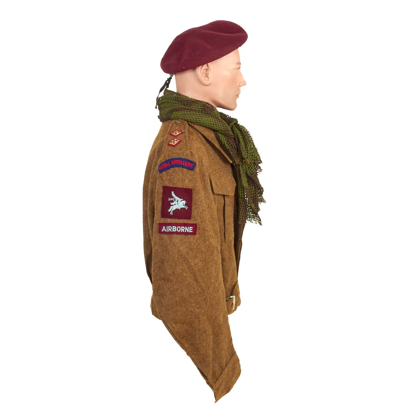 Original British WWII Airborne Royal Artillery P-40 “Battledress” Uniform Set - Beret, Tunic, Shirt, Trousers, Gaiters and Scrim