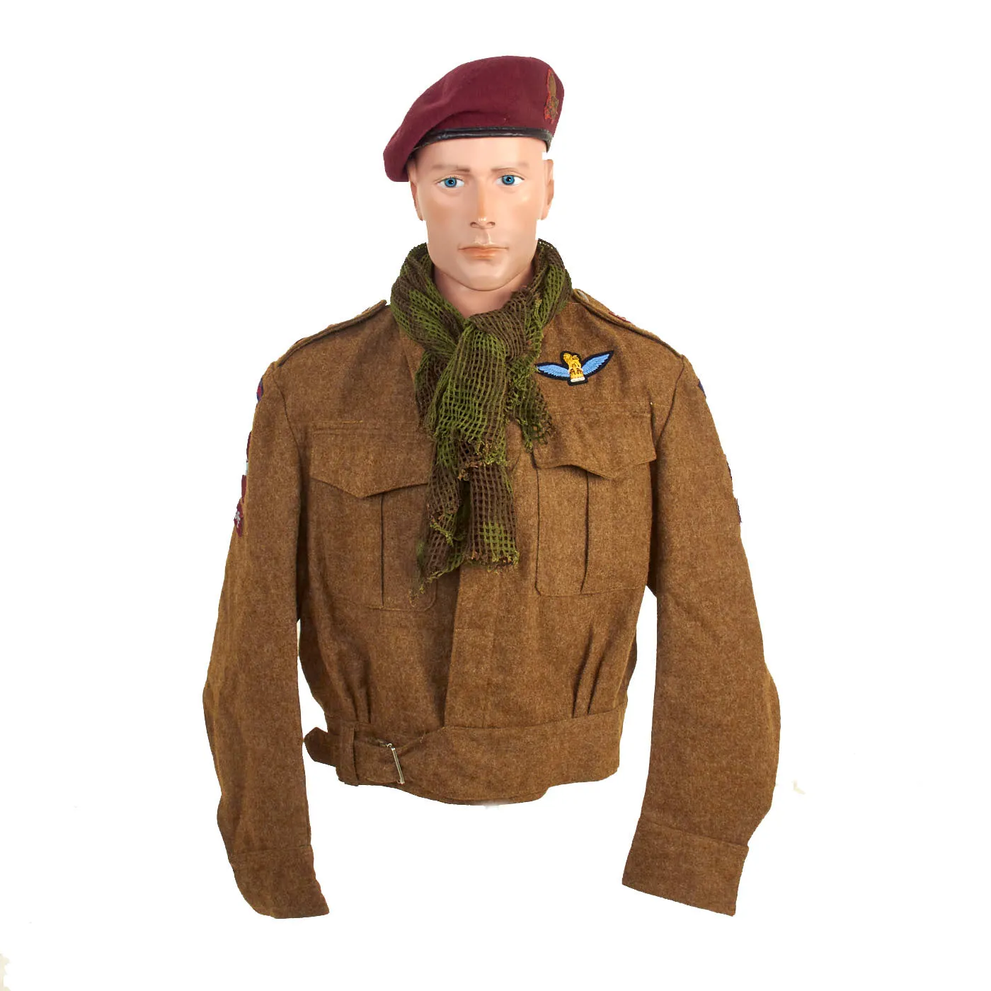 Original British WWII Airborne Royal Artillery P-40 “Battledress” Uniform Set - Beret, Tunic, Shirt, Trousers, Gaiters and Scrim