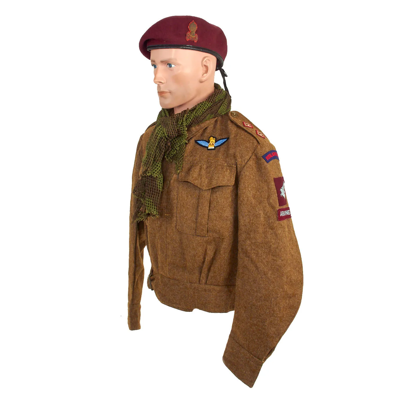 Original British WWII Airborne Royal Artillery P-40 “Battledress” Uniform Set - Beret, Tunic, Shirt, Trousers, Gaiters and Scrim