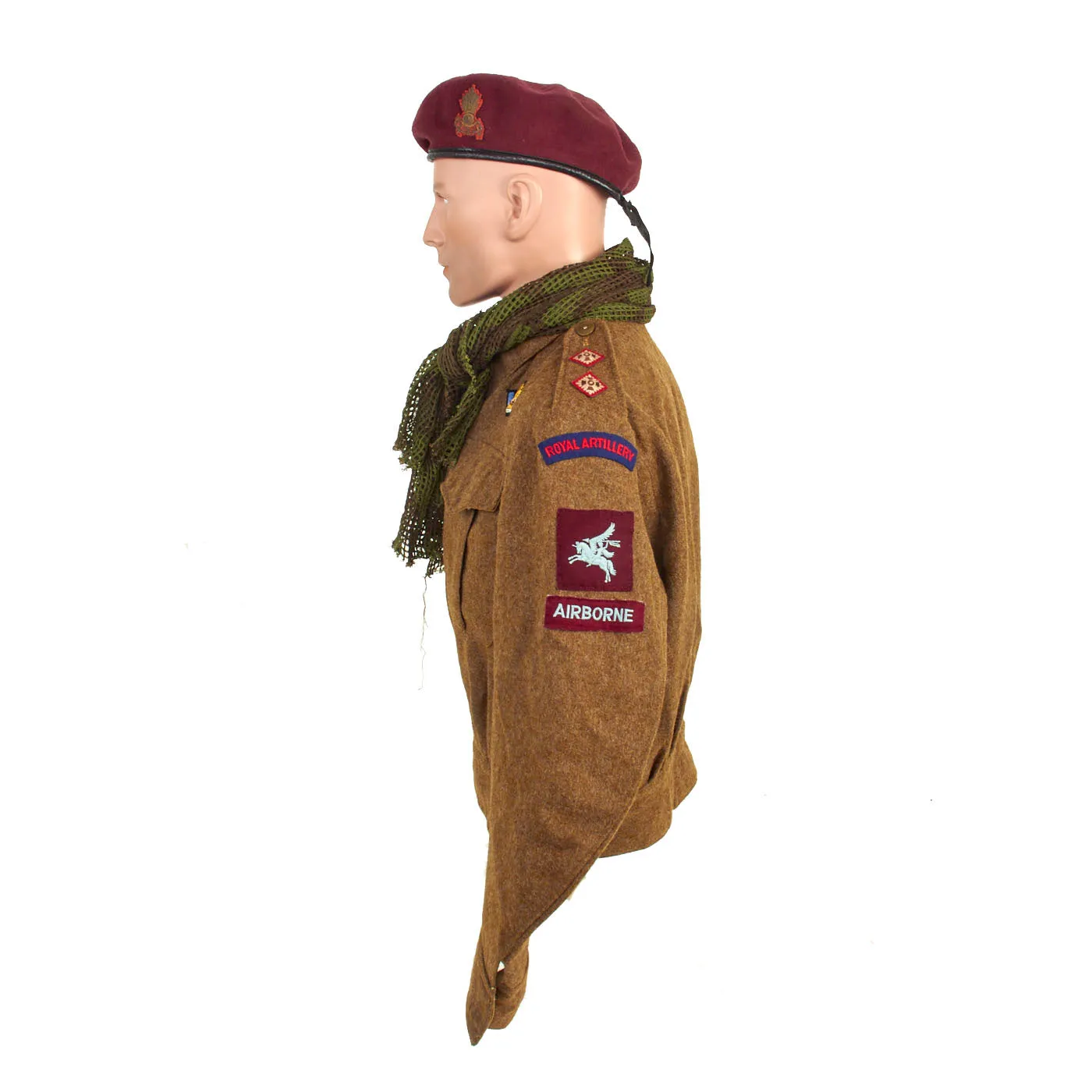 Original British WWII Airborne Royal Artillery P-40 “Battledress” Uniform Set - Beret, Tunic, Shirt, Trousers, Gaiters and Scrim