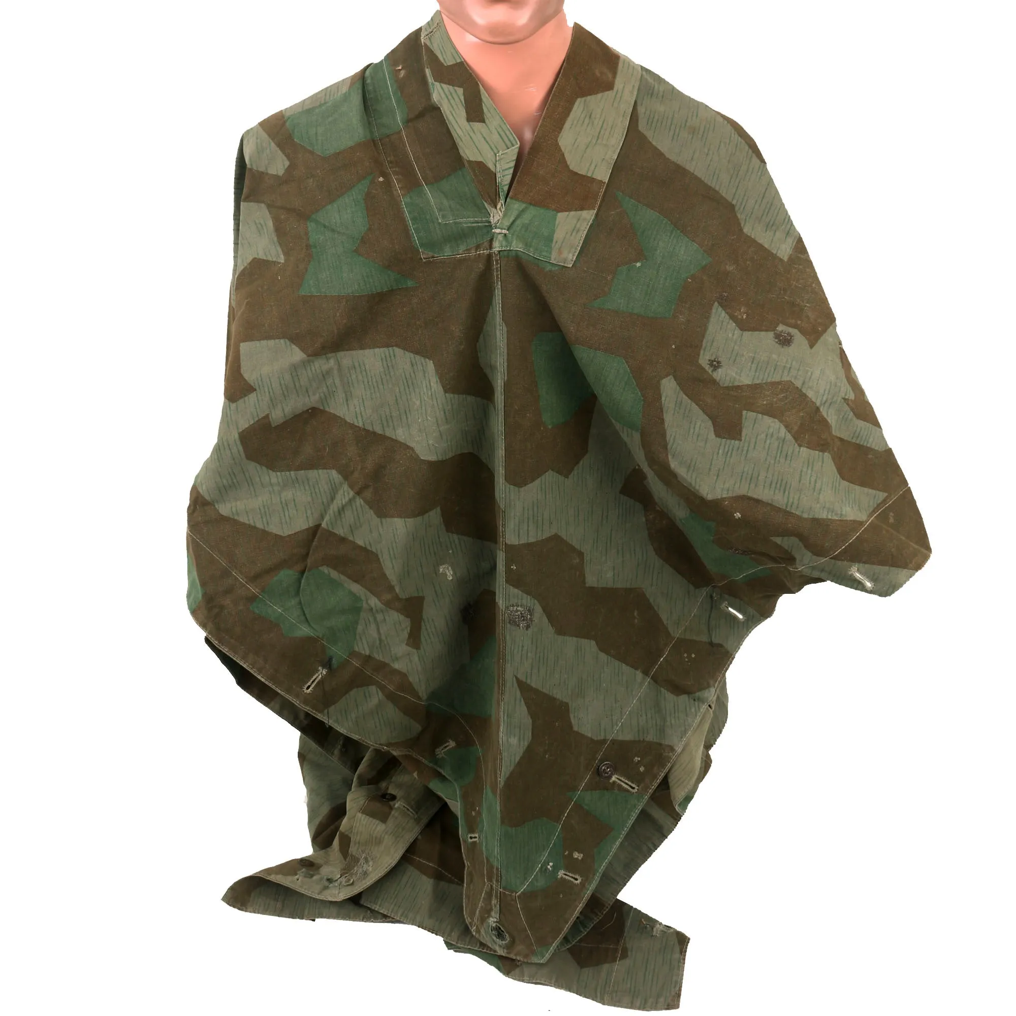 Original German WWII 1941 Dated Service Used Zeltbahn Tent Quarter & Poncho in Splinter Camouflage by Weber & Ott with (2) Carry Straps