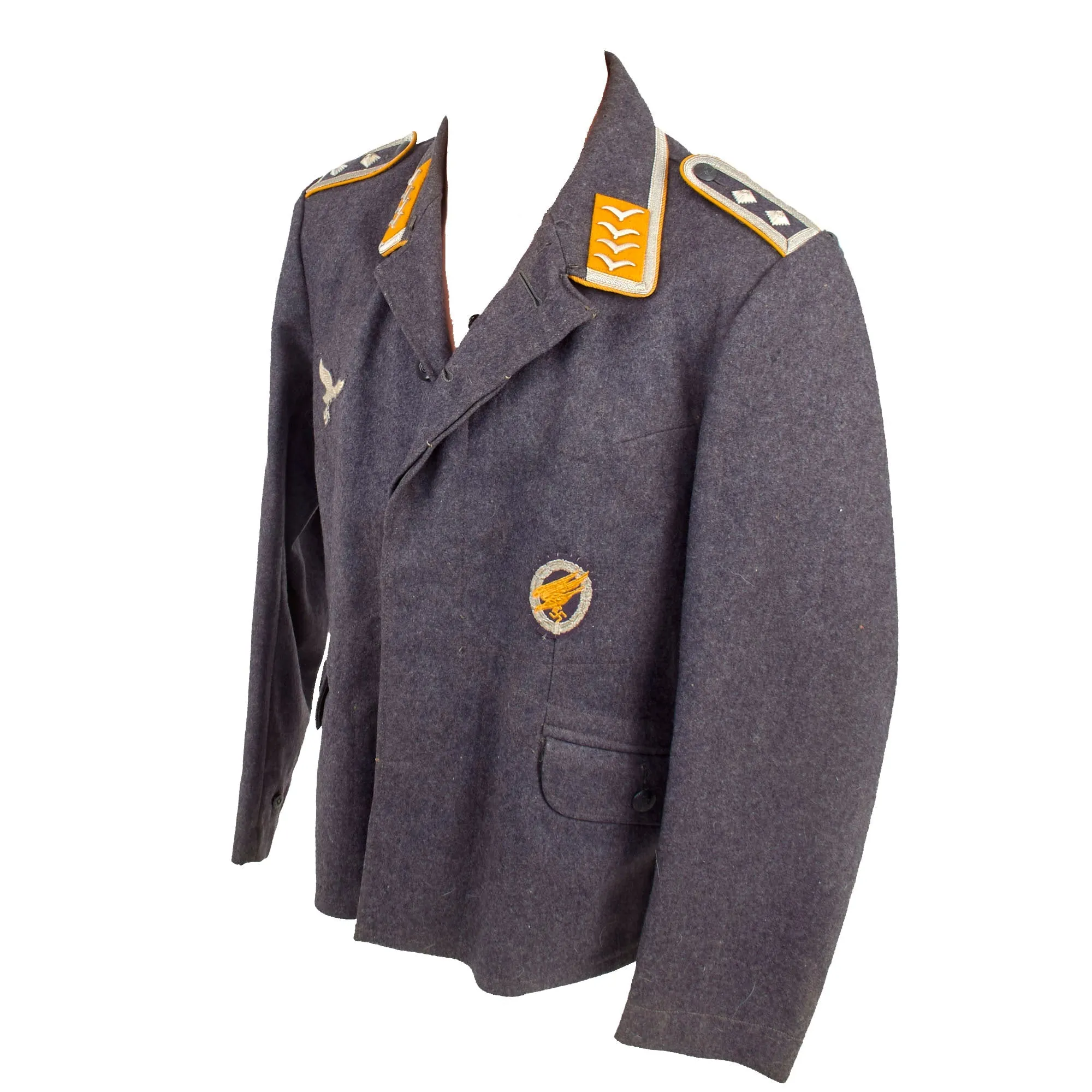 Original German WWII Early Luftwaffe Oberfeldwebel NCO Fliegerbluse Tunic with Fallschirmjäger Badge & Parachute Fabric Scarf