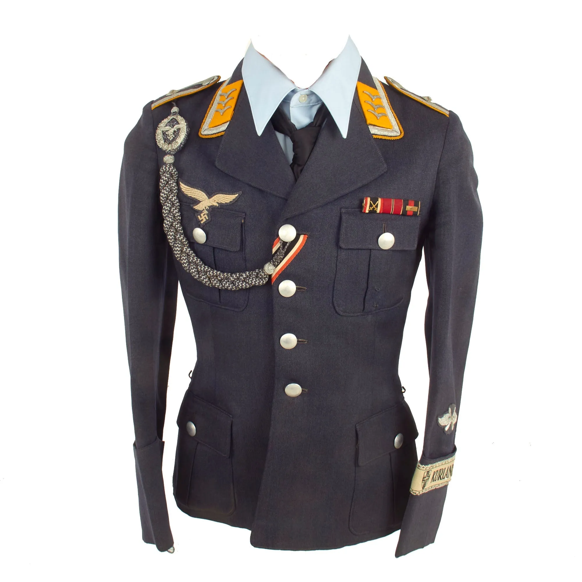 Original German WWII Luftwaffe Feldwebel Georg Gebauer NCO Uniform Tunic with KURLAND Cuff Title & Documentation Grouping