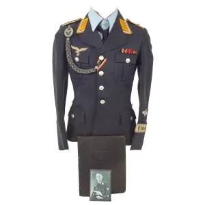 Original German WWII Luftwaffe Feldwebel Georg Gebauer NCO Uniform Tunic with KURLAND Cuff Title & Documentation Grouping