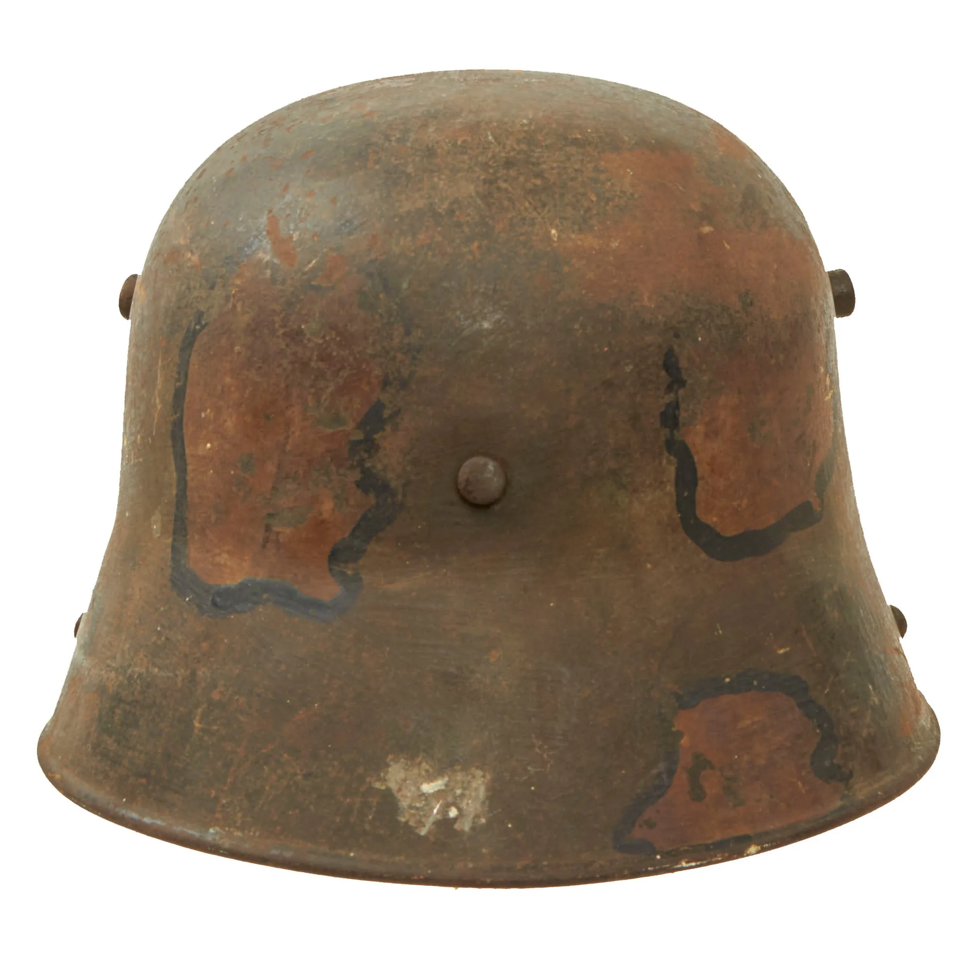 Original Imperial German WWI M16 Turtle Camouflage Painted Stahlhelm with Likely Mustard Gas Exposed Liner & Chinstrap - ET64