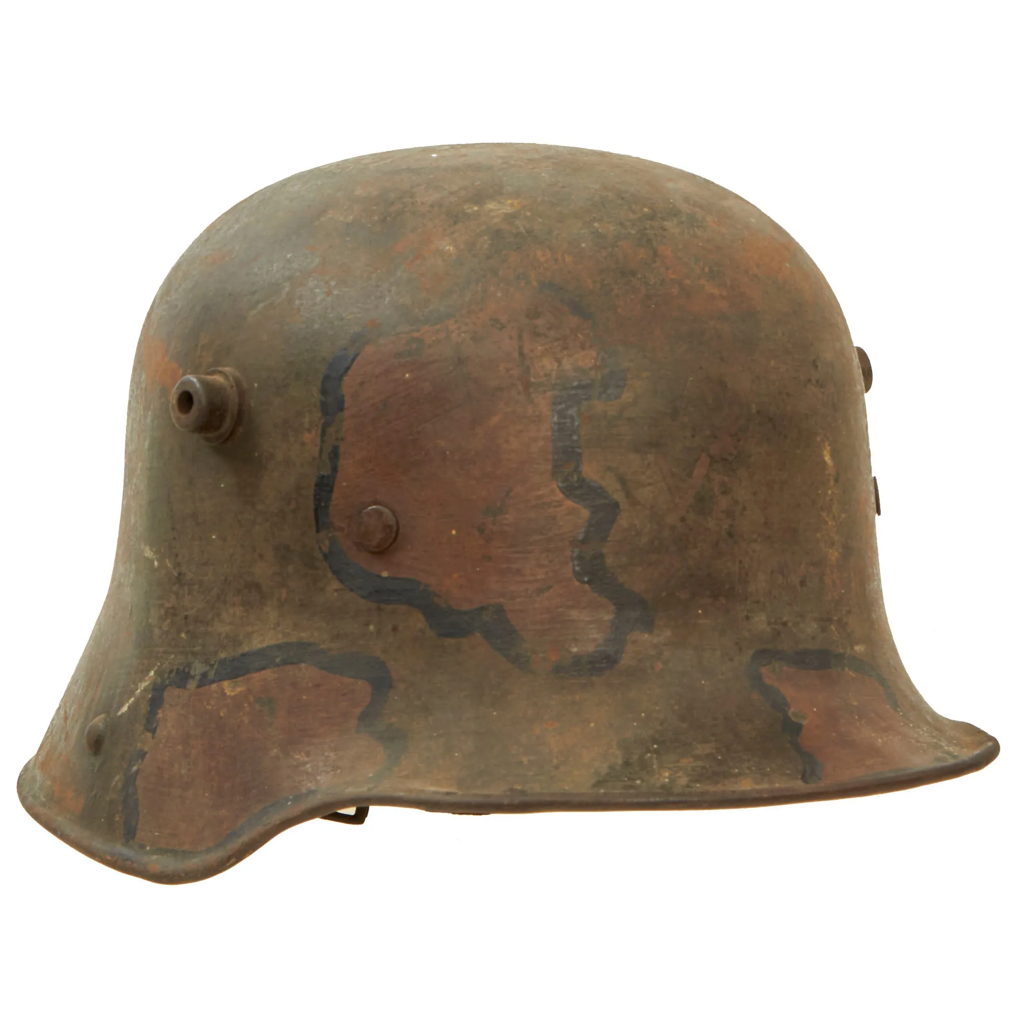 Original Imperial German WWI M16 Turtle Camouflage Painted Stahlhelm with Likely Mustard Gas Exposed Liner & Chinstrap - ET64