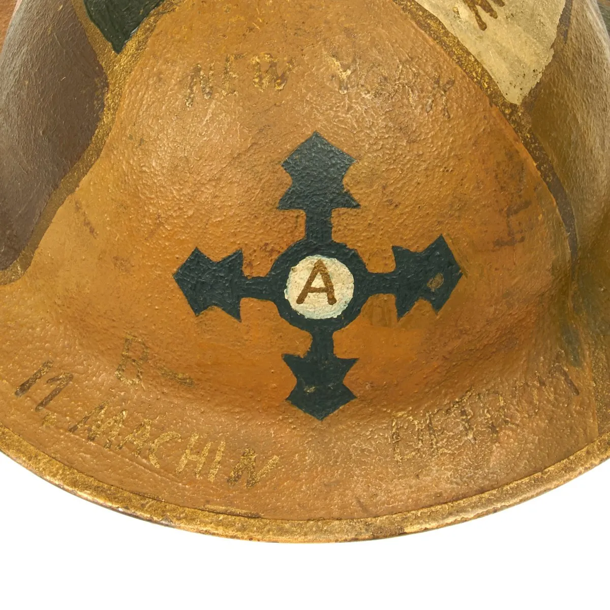 Original U.S. WWI AEF 4th Infantry Division 11th Machine Gun Battalion Trench Art Camouflage Helmet