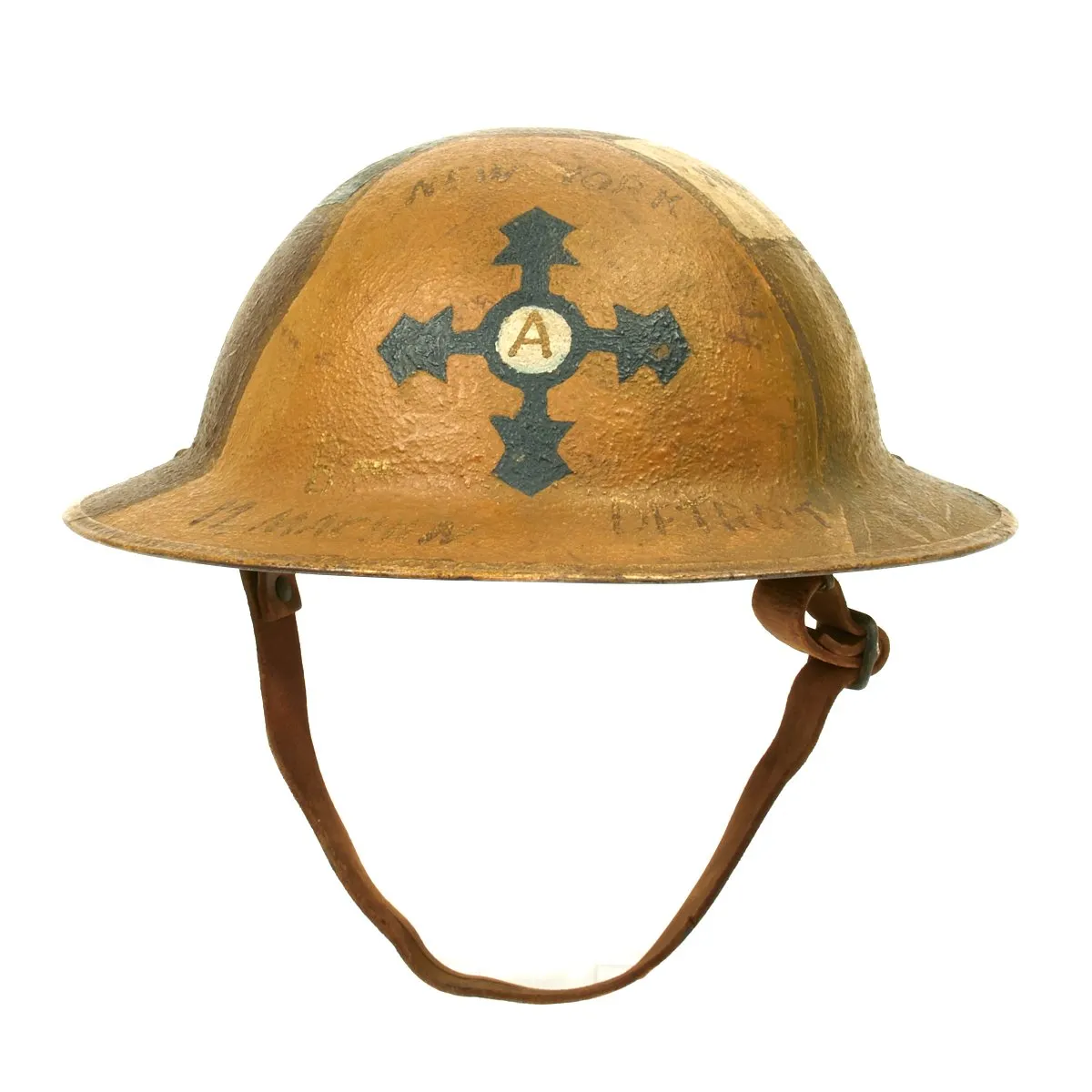 Original U.S. WWI AEF 4th Infantry Division 11th Machine Gun Battalion Trench Art Camouflage Helmet