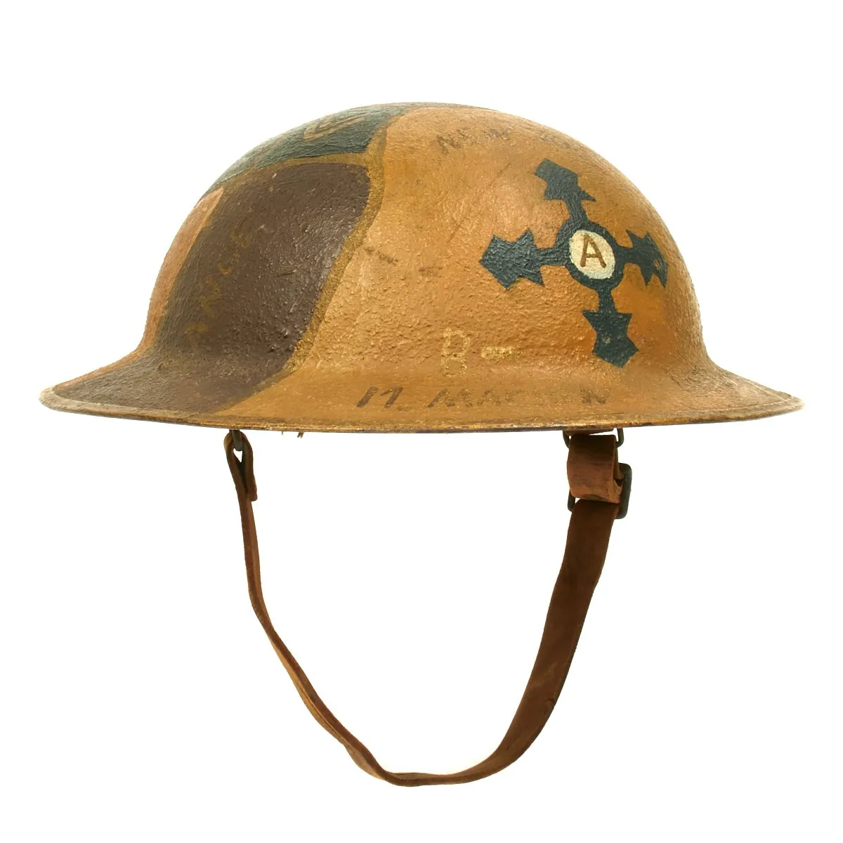 Original U.S. WWI AEF 4th Infantry Division 11th Machine Gun Battalion Trench Art Camouflage Helmet