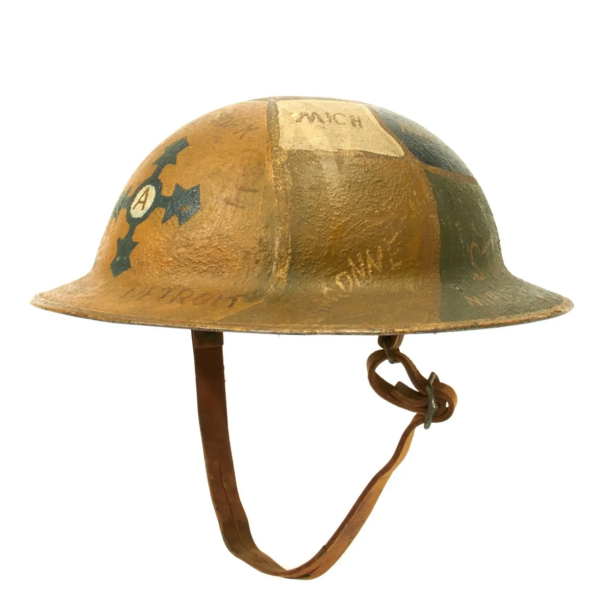 Original U.S. WWI AEF 4th Infantry Division 11th Machine Gun Battalion Trench Art Camouflage Helmet