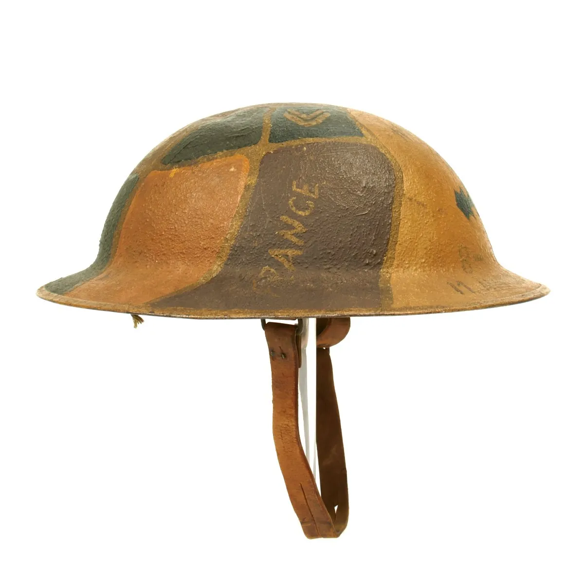 Original U.S. WWI AEF 4th Infantry Division 11th Machine Gun Battalion Trench Art Camouflage Helmet