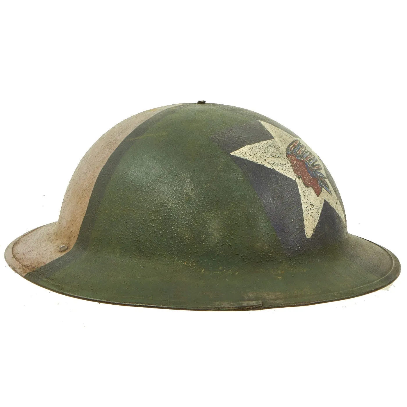 Original WWI U.S. Marine Corps 3rd Battalion 5th Marines M1917 Doughboy Helmet with Camouflage Paint - 2nd Division