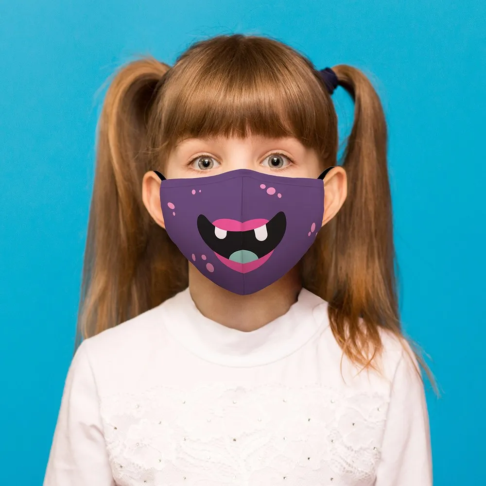 Purple Monster Print Kids Protective Cloth Face Mask