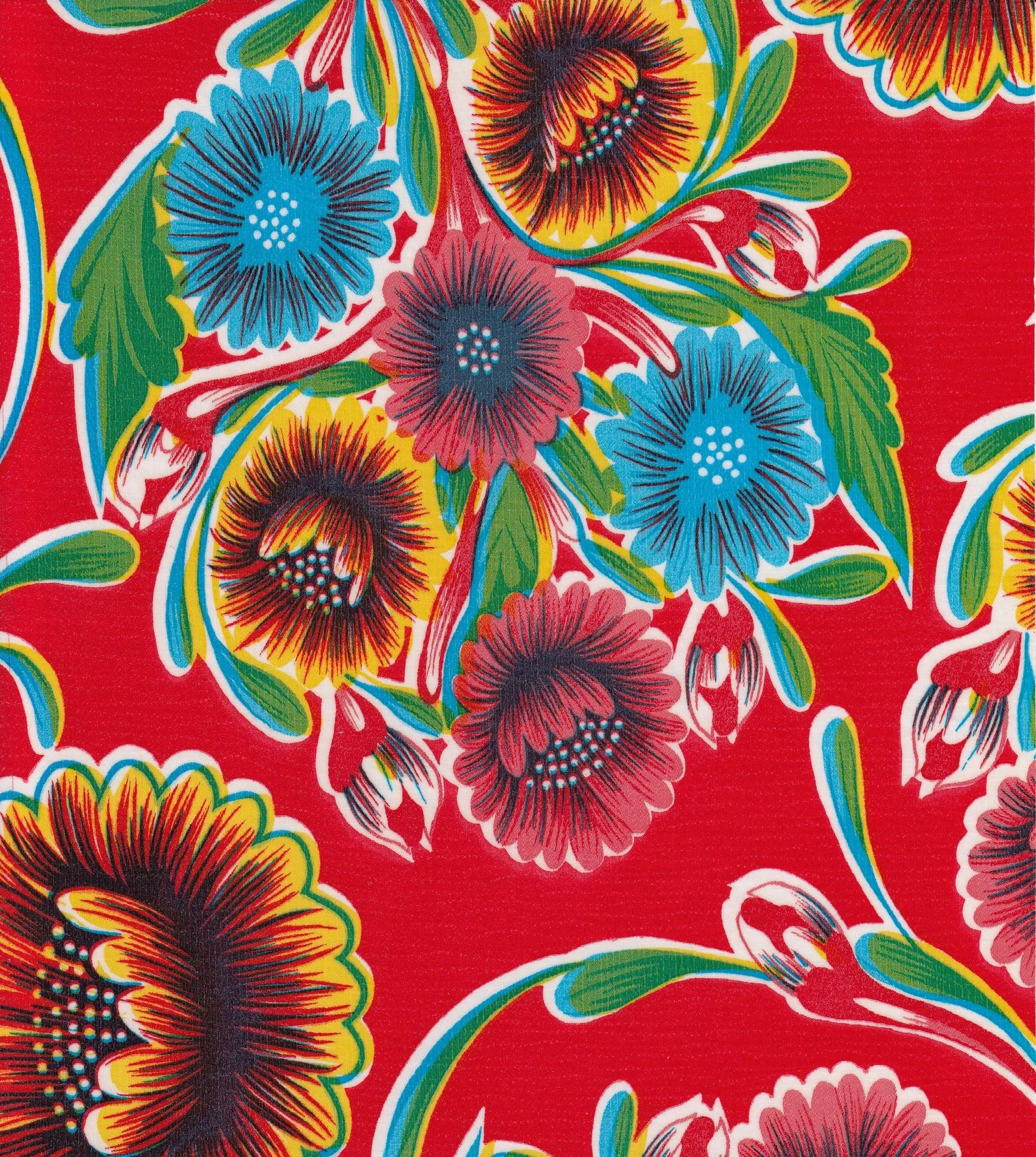 Round Oilcloth Tablecloth in Bloom Red