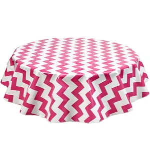 Round Oilcloth Tablecloth in Chevron Pink