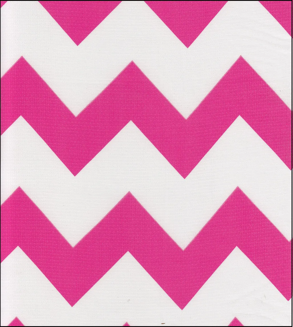 Round Oilcloth Tablecloth in Chevron Pink