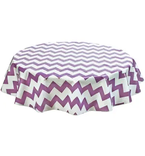 Round Oilcloth Tablecloth in Chevron Purple