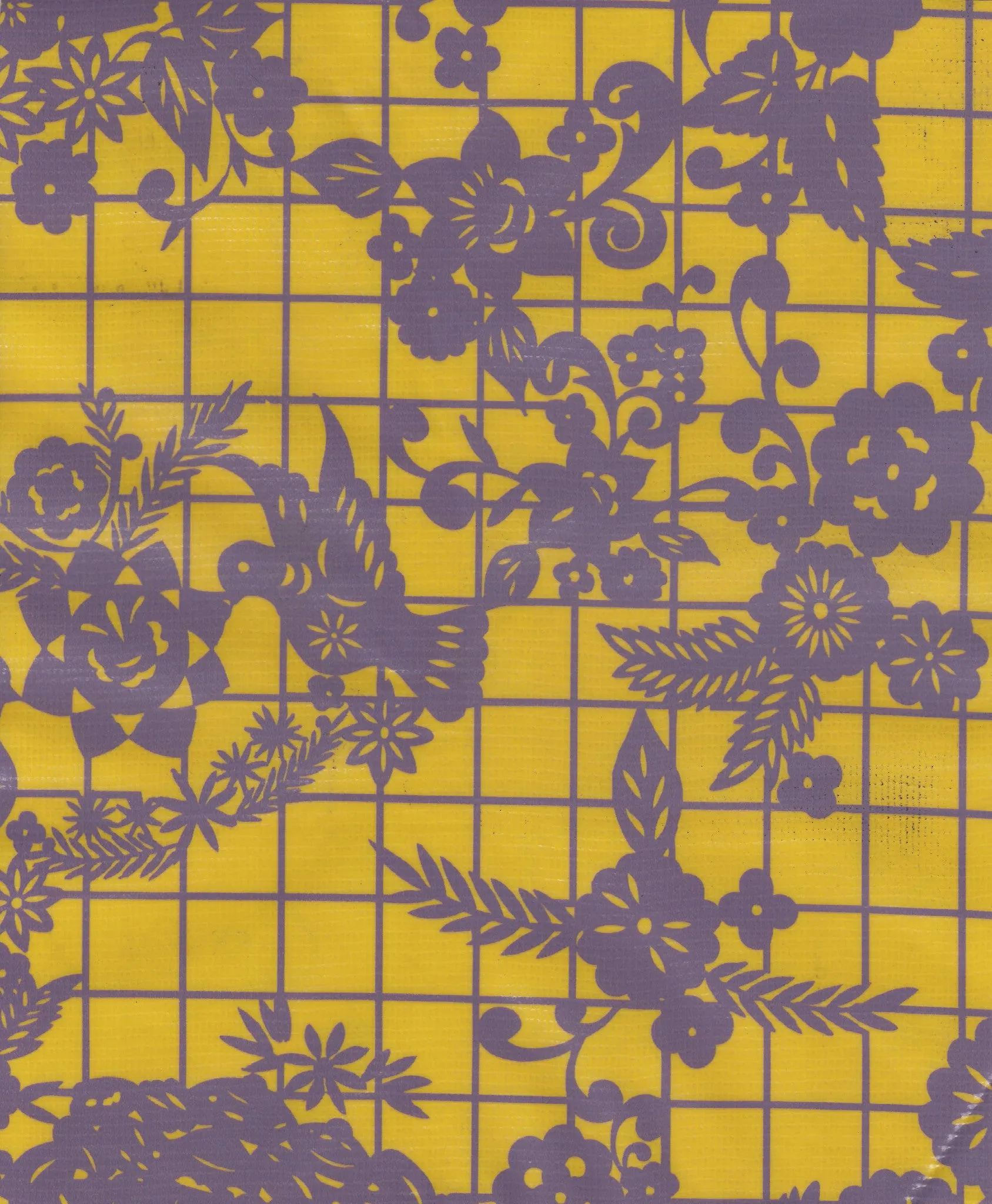 Round Oilcloth Tablecloth in Day of the Dead Purple on Yellow