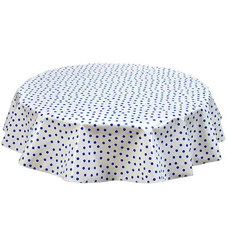 Round Oilcloth Tablecloth in Dot Blue