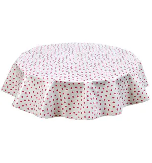 Round Oilcloth Tablecloth in Dot Pink