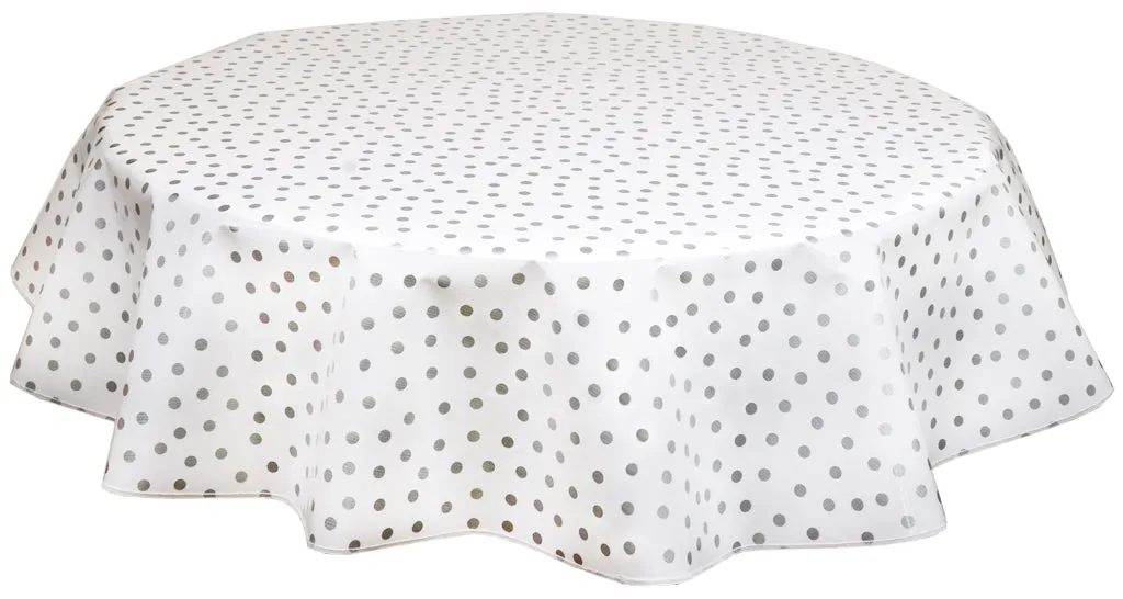 Round Oilcloth Tablecloth in Dot Silver