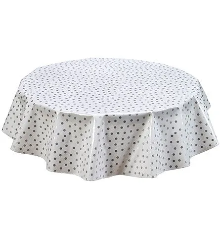 Round Oilcloth Tablecloth in Dot Silver