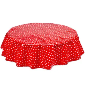 Round Oilcloth Tablecloth in Dot White on Red