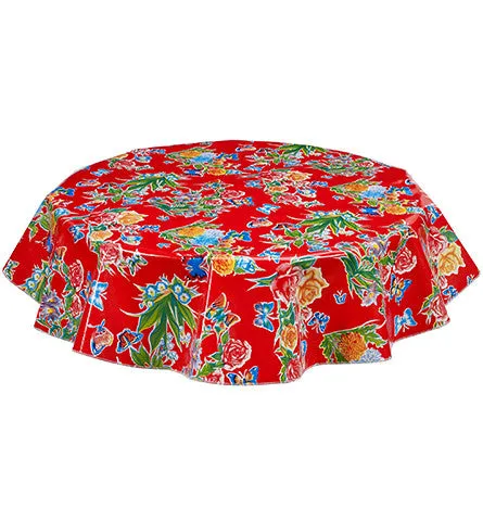 Round Oilcloth Tablecloth in Edgar's Butterfly Red