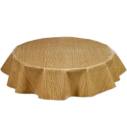 Round Oilcloth Tablecloth in Faux Bois Elm