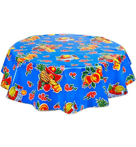 Round Oilcloth Tablecloth in Fruit Basket Blue