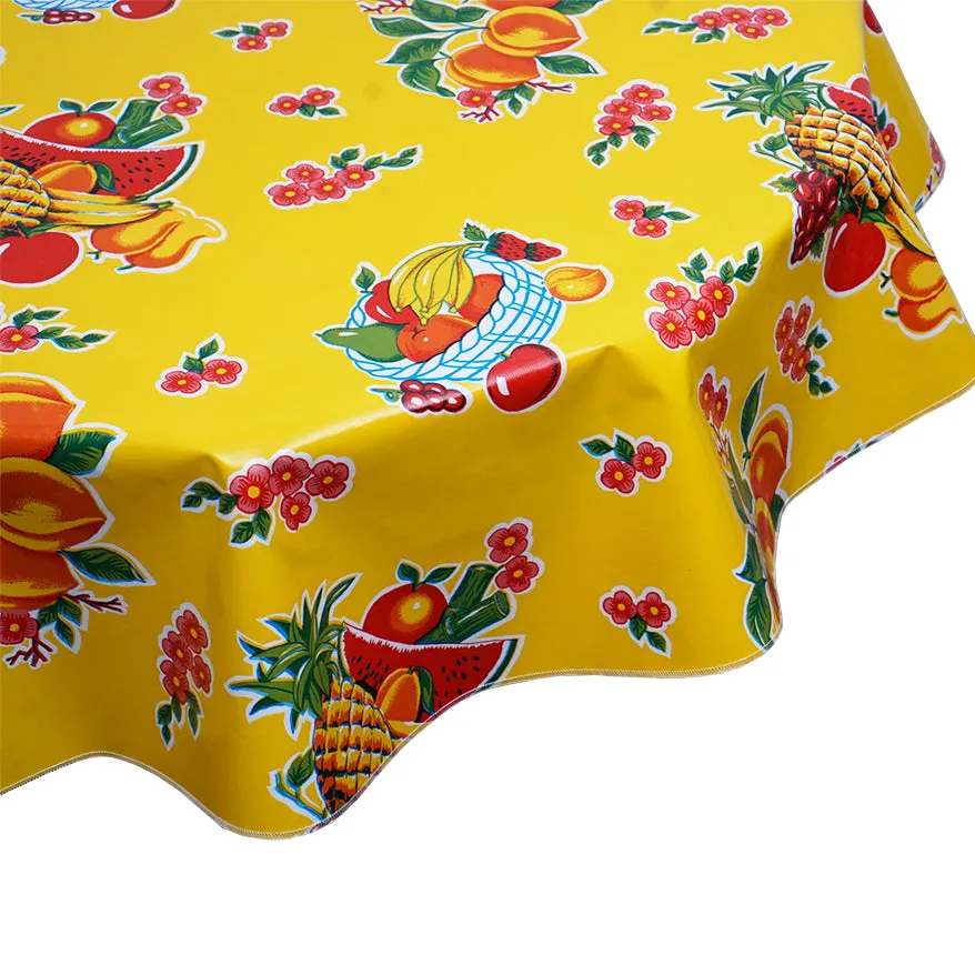 Round Oilcloth Tablecloth in Fruit Basket Yellow