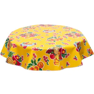 Round Oilcloth Tablecloth in Fruit Basket Yellow