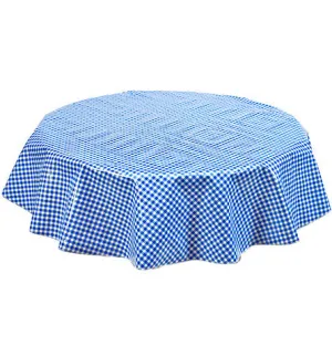 Round Oilcloth Tablecloth in Gingham Blue