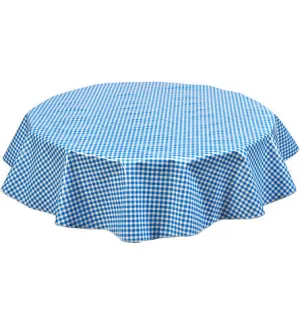 Round Oilcloth Tablecloth in Gingham Light Blue