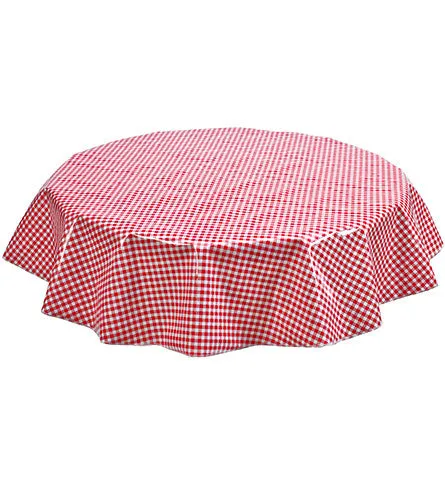 Round Oilcloth Tablecloth in Gingham Red