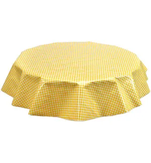 Round Oilcloth Tablecloth in Gingham Yellow