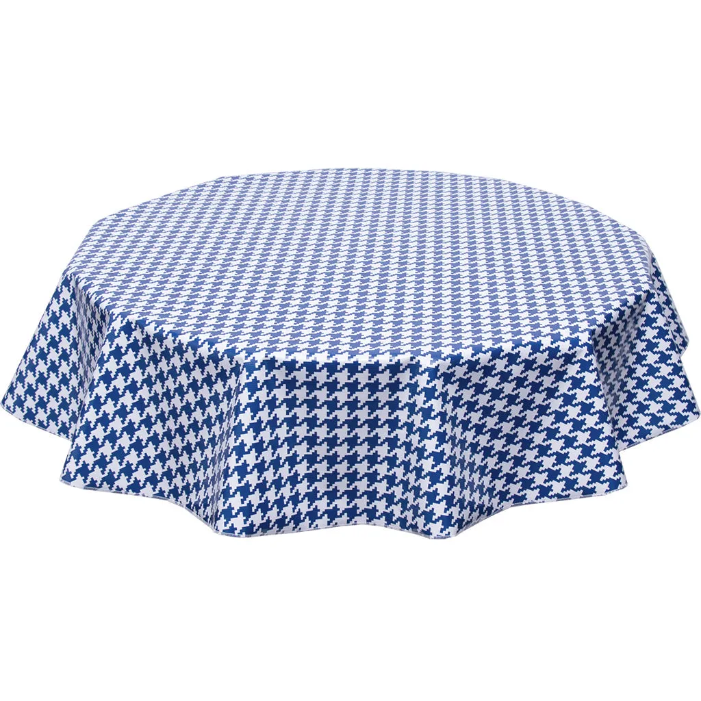 Round Oilcloth Tablecloth in Houndstooth Navy