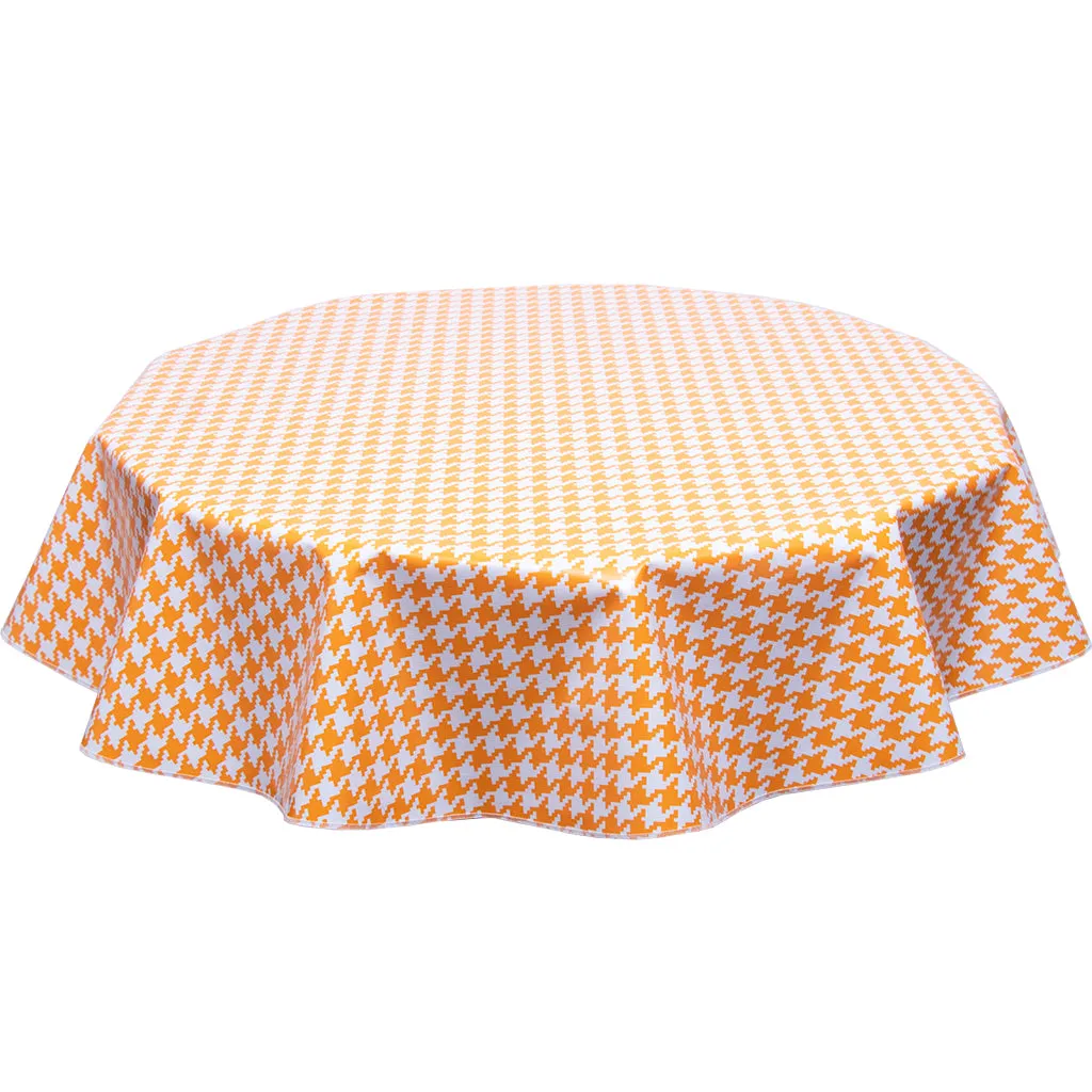 Round Oilcloth Tablecloth in Houndstooth Orange