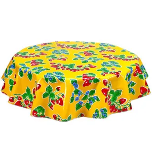 Round Oilcloth Tablecloth in Strawberry Yellow