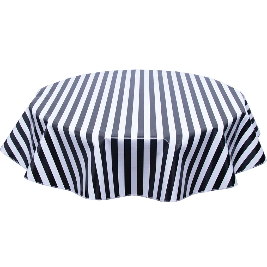 Round Oilcloth Tablecloth in Stripe Black