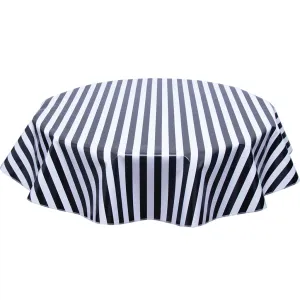 Round Oilcloth Tablecloth in Stripe Black